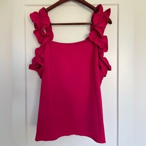 Pink and Black Ruffle Sleeveless Tops